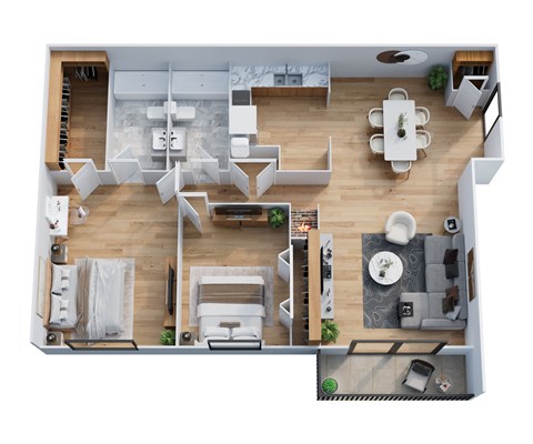 Floor plan for 2 beds, 2 baths, 1000 sqft